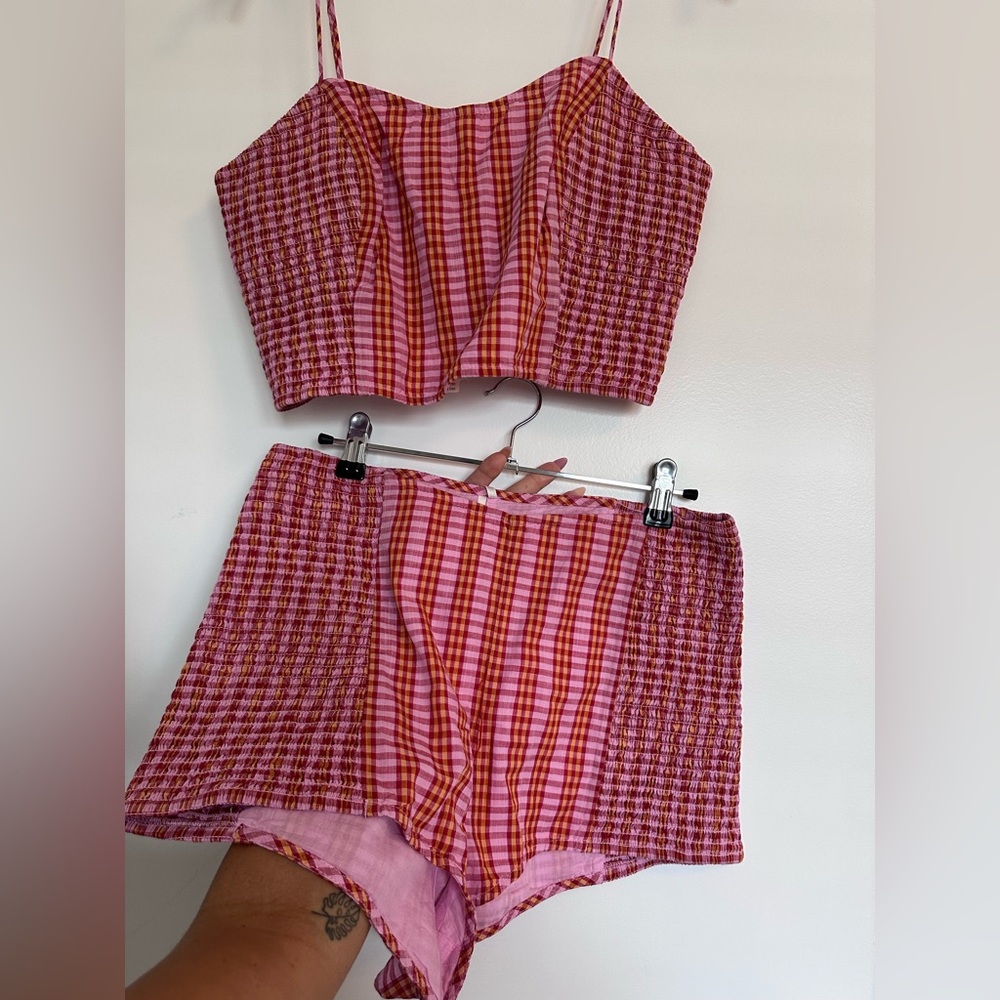 Anthropologie Pink and Red Plaid Shorts